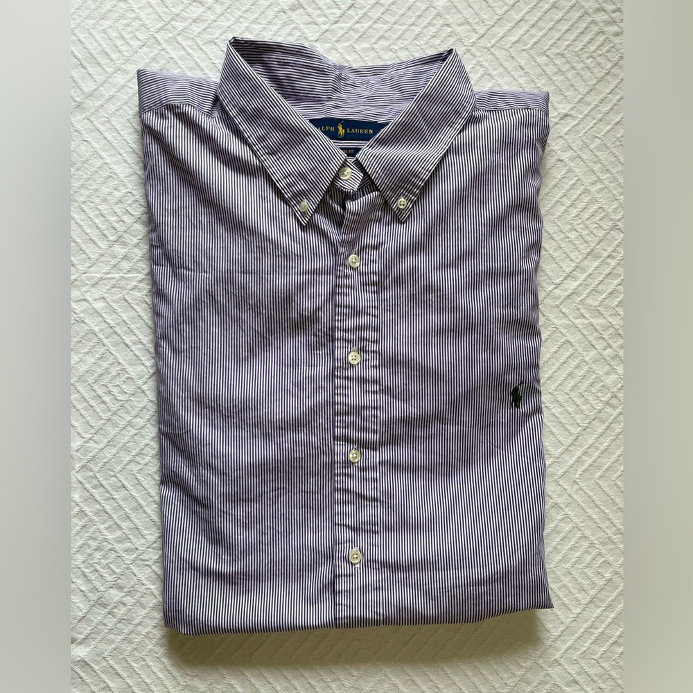 Ralph Lauren Button Up Shirt  Purple Pin Striped Men’s Size 5 Big Long Sleeve